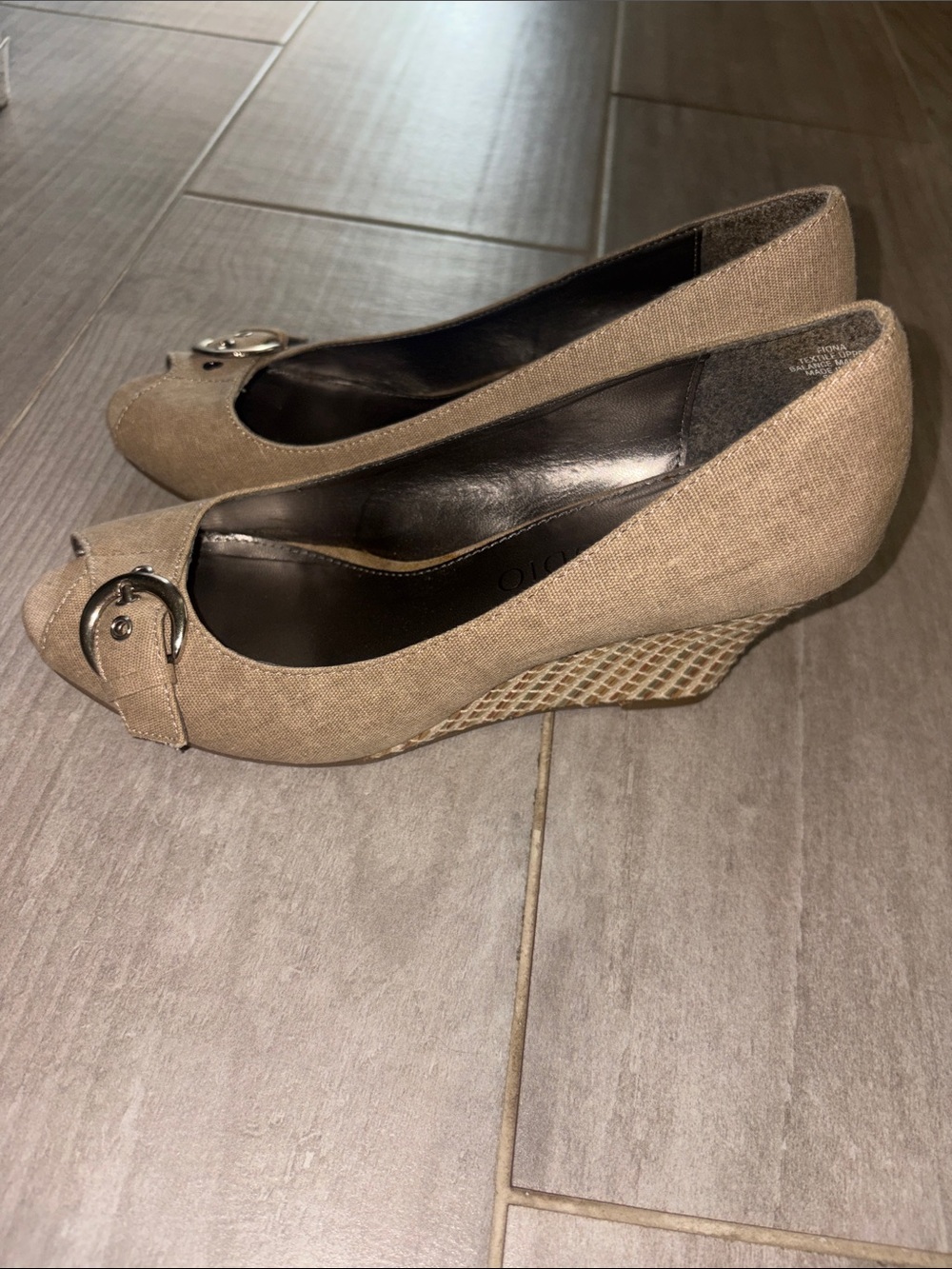 Jones New York Taupe Wedge Peep-Toe Pumps with Buckle